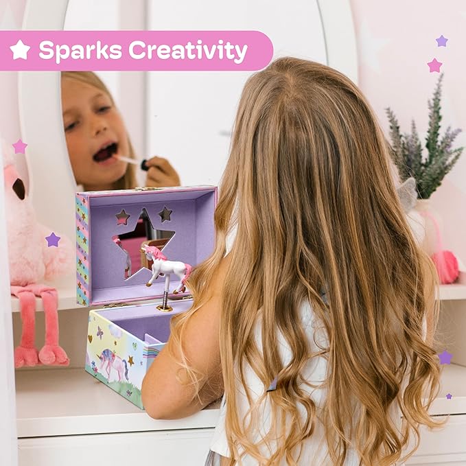 Jewelkeeper Girls Musical Jewelry Box - Durable Pine Fiberboard with Violet Lining - Kids Jewelry Box - The Beautiful Dreamer Tune - Gifts for Girls - Unicorn Jewellery Box - 6x4x3.5in
