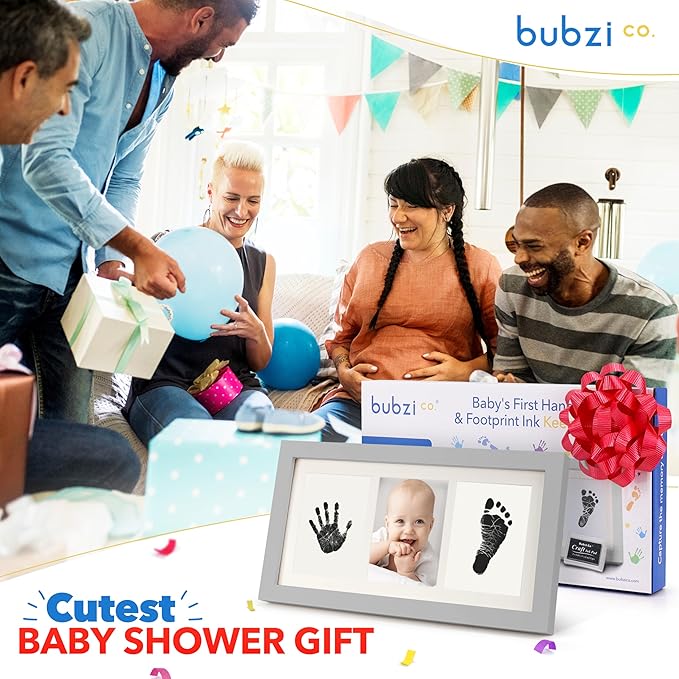 Bubzi Co Baby Handprint Kit & Footprint Photo Frame for Newborn Girls and Boys, Unique Baby Shower Gifts Set for Registry, Memorable Keepsake Decorations for Room Wall or Nursery Decor (Cool Gray)