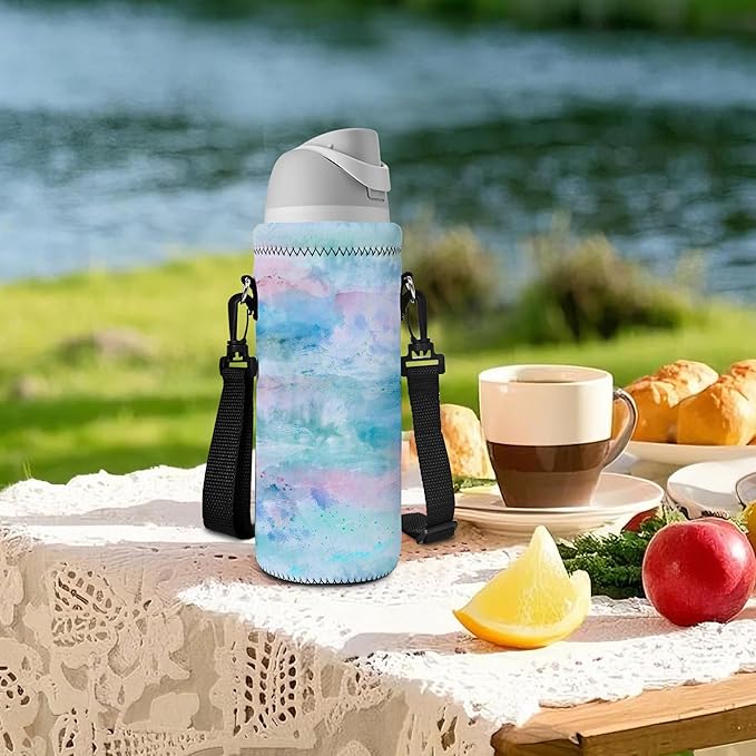 RICHEN Neoprene Water Bottle Carrier Bag with Adjustable Shoulder Strap,Insulated Water Bottle Cover for Stainless Steel/Glass/Plastic Bottles