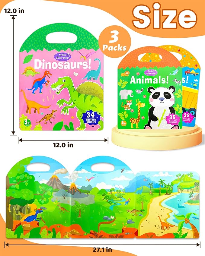 Reusable Sticker Book for Toddlers 2-4 Years, Stickers for Kids, Toddler Sticker Book Ages 1-3, Toddler Craft Activities, Toddlers Travel Toys Ages 2+ Boy Girl Birthday Gifts