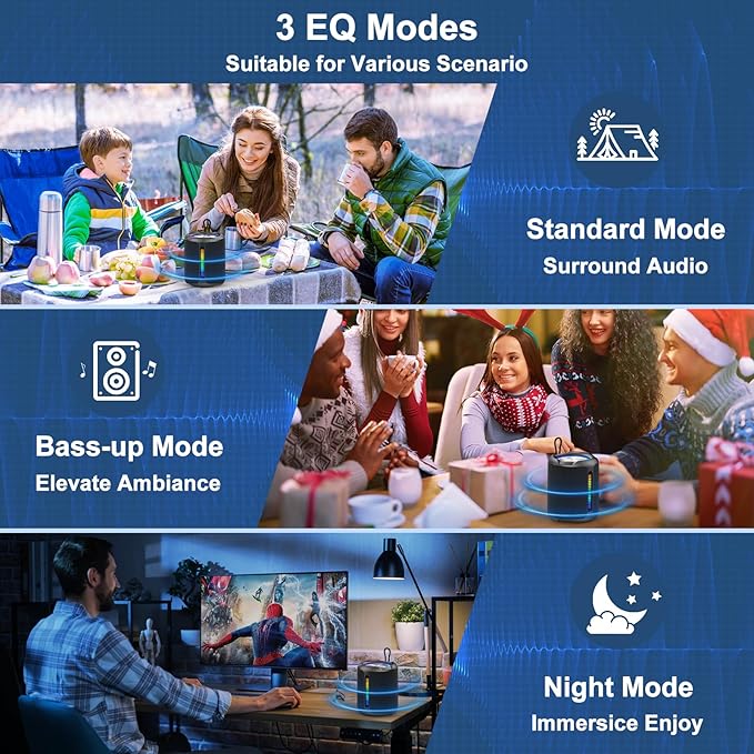 PoP voice Portable Wireless Bluetooth Speaker,40W(50W) Peak Stereo Sound Shower Speaker,IPX7 Waterproof Speaker with Deep Bass,RGB Light,Preset EQ,TWS,for Home/Camping/Gifts, BT5.3 Speaker,Up to 24H