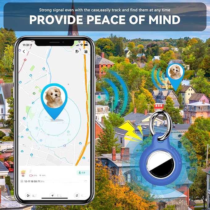 Upgrade Waterproof 2 Pack Airtags Holder with Apple Airtags Keychain, Hard PC Air Tag Case, Anti-Scratch & Shock Air tag Holder, Men's Women's Keyrings & Keychains-Blue+Grey