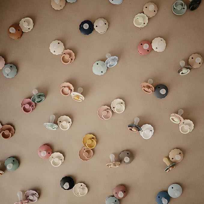 FRIGG Daisy SilkySoft Silicone Baby Pacifier | Made in Denmark | BPA-Free (Croissant/Portobello, 6-18 Months)