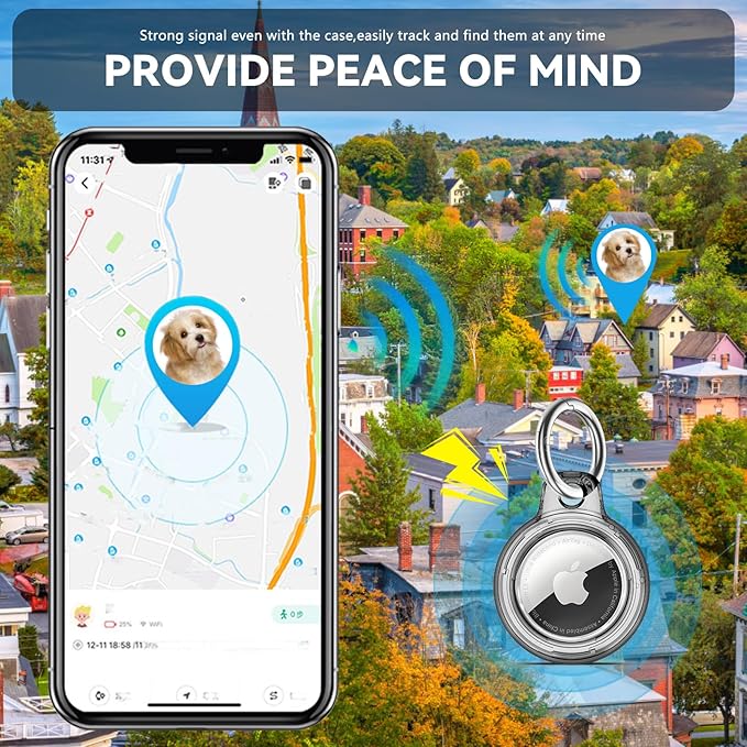 Upgrade Waterproof 2 Pack Airtags Holder with Apple Airtags Keychain, Hard PC Air Tag Case, Anti-Scratch & Shock Air tag Holder, Men's Women's Keyrings & Keychains-Clear Black+Clear Black