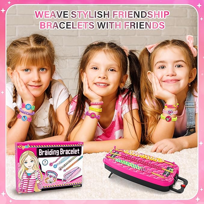 Dpai Friendship Bracelet Making Kit for Girls,DIY Arts and Crafts Toys,Jewelry String Maker Kit,The Best Birthday Gifts Ideas for Girls 6 7 8 9 10 11 12+ Years Old(Rose and Black