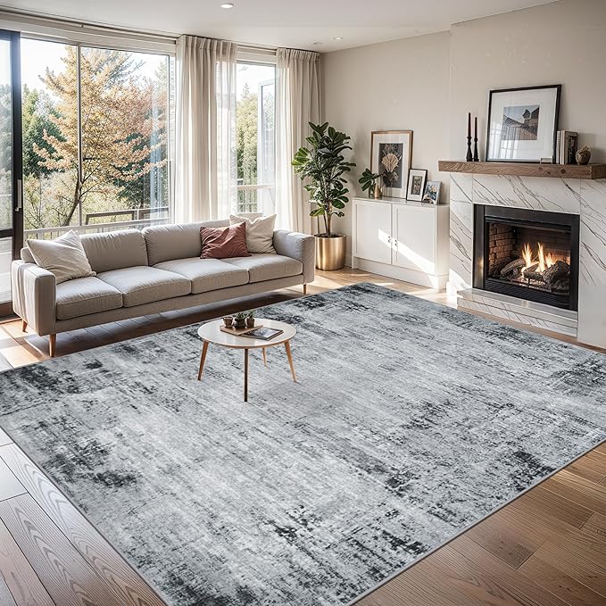6x9 Area Rugs for Living Room - Washable Rug Modern Abstract Soft Large Neutral Non-Slip Carpet Indoor Floor Thin Carpets for Bedroom Dining Room Farmhouse Nursery Home Office Black