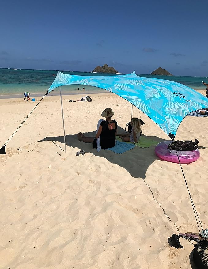 Neso Tents Beach Tent with Sand Anchor, Portable Canopy Sunshade - 7' x 7' - Patented Reinforced Corners(Aqua Fronds)