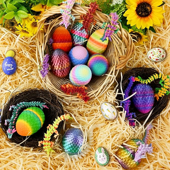12PCS 3D Printed Dragon Eggs with Dragon Inside, Unique Fun Gifts Cool Stuff Cool Gadgets for Men Teens Boy Gifts, Mini Articulated Easter Basket Essentials for Kids