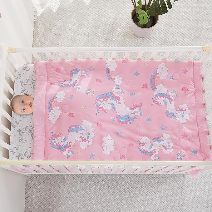 Viviland 3 Pieces Baby Bedding Set for Boy Girls, Baby Bedding Set for Newborn, Infant & Toddler - Unicorn