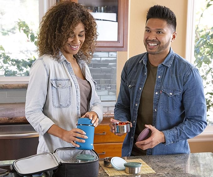 MIRA 2 Pack Insulated Food Jar Thermos for Hot Food & Soup, Compact Stainless Steel Vacuum Lunch Container, 13.5 oz, Cactus Green, Denim