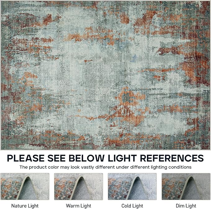 Runner Rug for Hallways Kitchen 2'6"x8' Washable, Non Slip Carpet 8ft Area Rugs Entryway Rubber Backed 8 Feet Neutral Abstract Modern Low Pile Indoor Red Brown