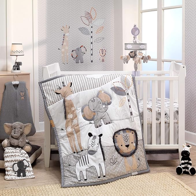 Lambs & Ivy Jungle Safari Gray/Tan Elephant/Giraffe Nursery Wall Decals/Stickers