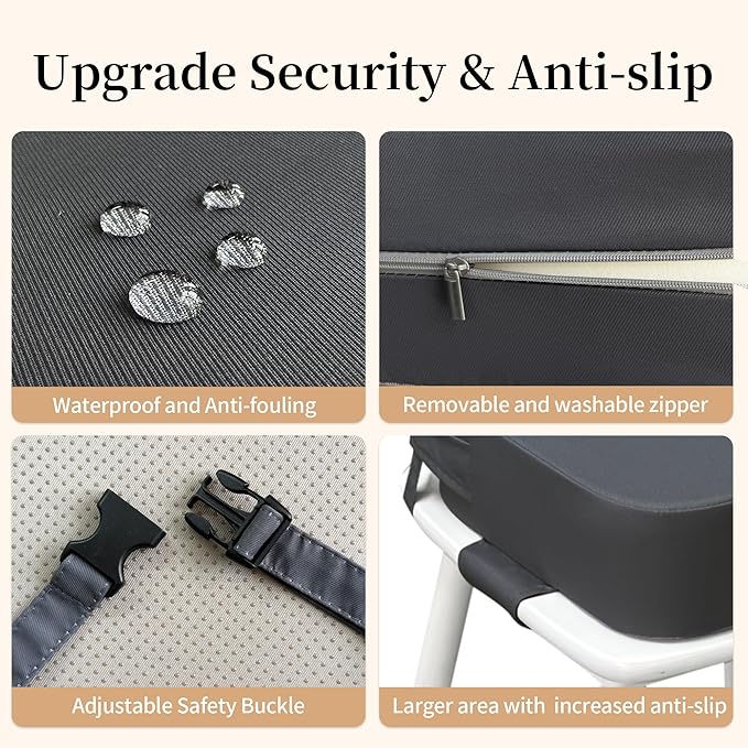 Toddler Booster Seat for Dining Table with Backrest and Adjustable Straps, Waterproof Oxford Foam Cushion with Non-Slip Bottom, Portable Chair Booster for Kitchen Use (Dark Grey)