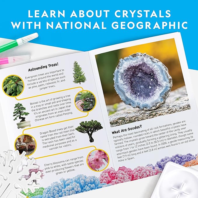 National Geographic Craft Kits for Kids - Crystal Growing Kit, Grow 6 Crystal Trees in Just 6 Hours, Educational Craft Kit with Art Supplies, Geode Specimen, STEM Arts & Crafts Kit (Amazon Exclusive)
