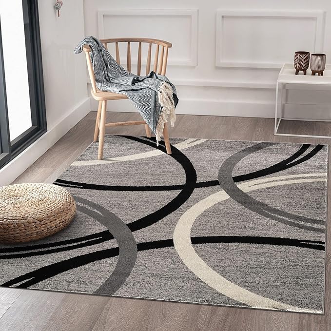 Rugshop Modern Wavy Circles Design Square Area Rug 6'6" x 6'6" Gray