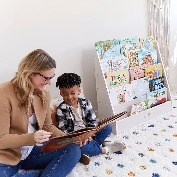 ECR4Kids Streamline Single-Sided Book Display with Storage, Classroom Bookshelf, White Wash
