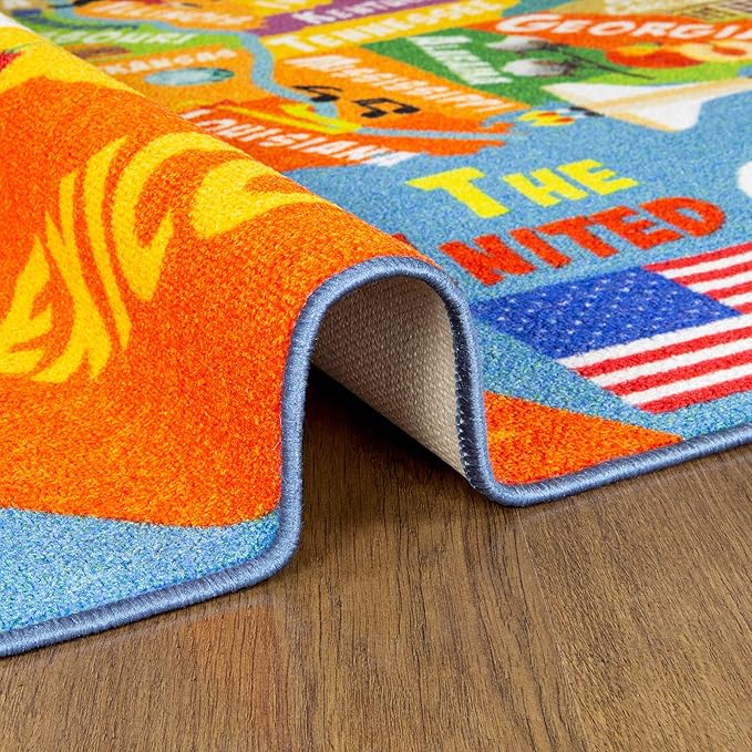 KC Cubs 8x10 USA United States Map Toy Car Road Rug – Educational Play Mat Carpet for Kids, Toddlers, Nursery, Classroom, Playroom, Baby Daycare