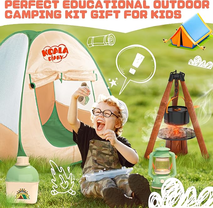 Kids Camping Set, SMILESSKIDDO 41 PCS Pretend Camping Set for Kids 3-5 with Pop Up Tent - Indoor and Outdoor Play Camping Toys for Toddlers