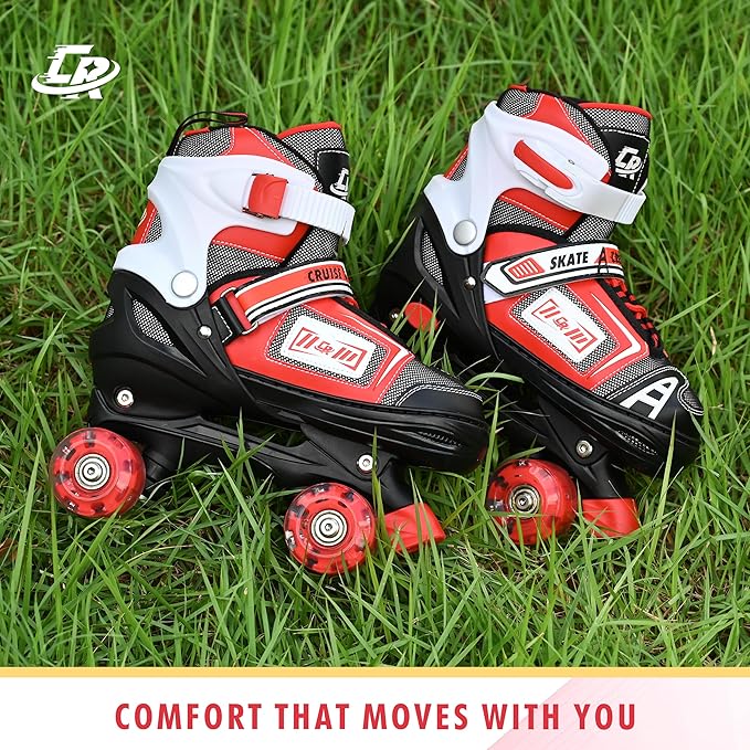 Adjustable Quad Skates for Kids, Teens, and Adults – Light-Up Wheels – Comfortable Fit, Secure Closure, Indoor and Outdoor Roller Skates for Boys and Girls