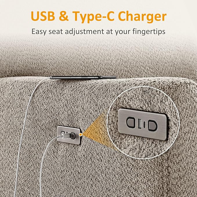 Power Swivel Glider Recliner Chair, Electric Nursery Rocker Recliner Chair, USB & Type-C Charger, Warm Camel Boucle