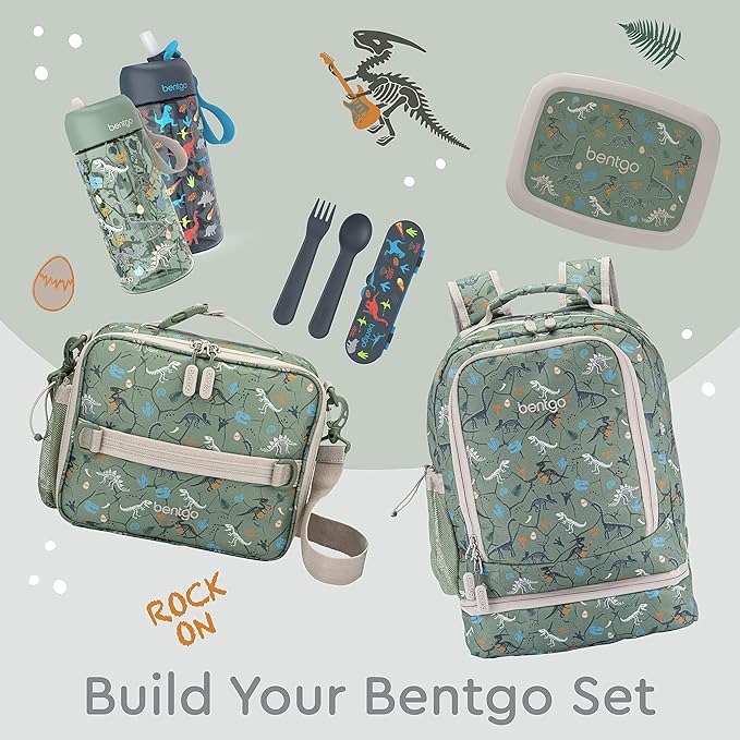 Bentgo Kids 2-in-1 Backpack & Insulated Lunch Bag - Durable 16” Backpack & Lunch Container in Unique Prints for School & Travel - Water Resistant, Padded & Large Compartments (Dino Fossils)