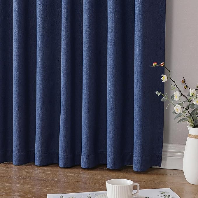 Joydeco Faux Linen Blackout Curtains for Bedroom,Blue Blackout Curtains 72 inches Long,100% Blackout Solid Thermal Insulated Window Drapes Luxury Decor for Living Room(W52xL72 Inch,Twilight Blue)