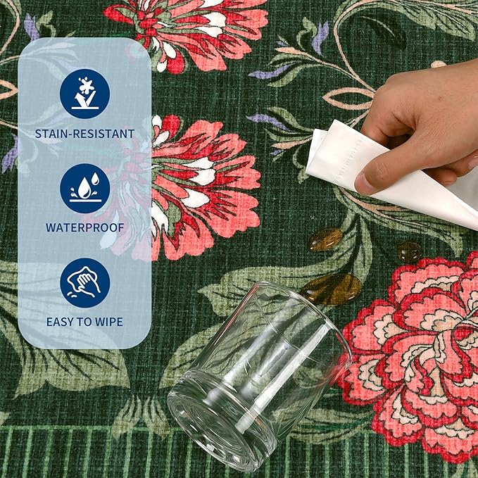 GarveeHome Forest Green Floral Botanical Washable Rugs 5x7 Area Rug for Living Room, Vintage Boho Cottage Throw Rugs Low Pile Carpet for Bedroom Dining Nursery Rug