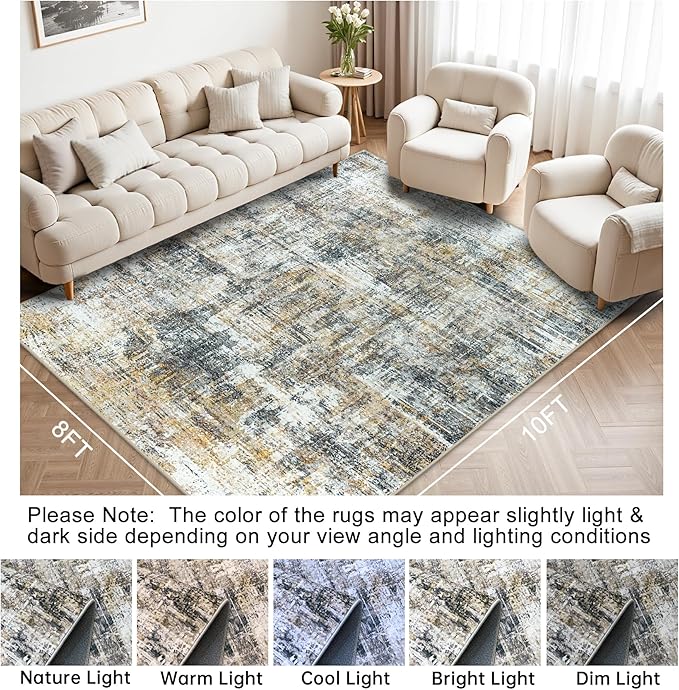 Area Rugs 8x10 Living Room Rugs: Modern Abstract Washable Rug with Non-Slip Backing, Stain Resistant Indoor Floor Large Carpet for Bedroom Dining Room Table Nursery Hallway Home Office Brown/Gray