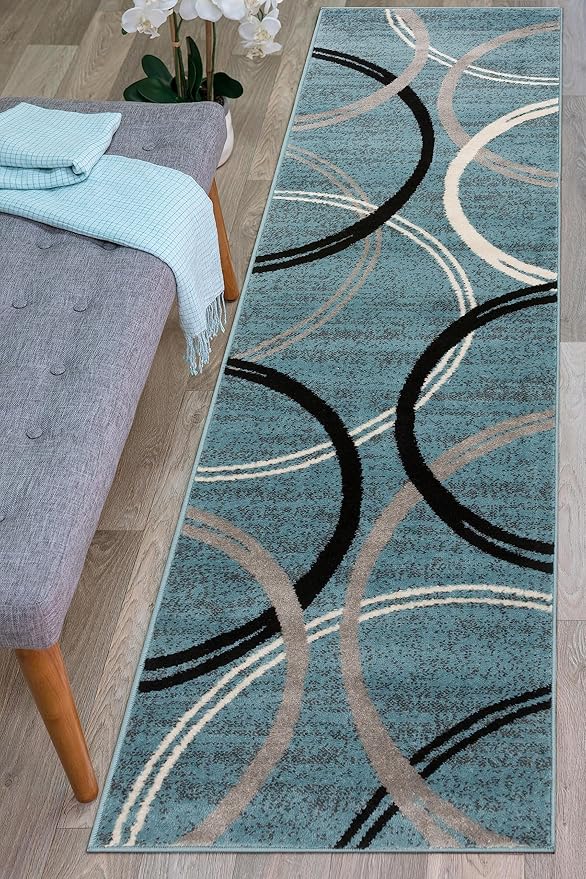 Rugshop Modern Wavy Circles Design Runner Rug 2' x 10' Blue