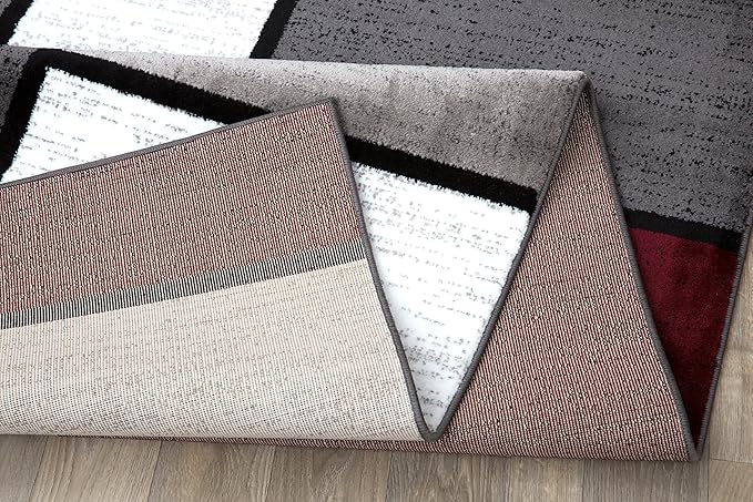 Rugshop Contemporary Modern Boxes Area Rug 3'3" x 5' Red