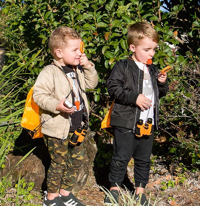 Adventure Kidz Outdoor Exploration Kit, Childrenās Binoculars with Case, Flashlight, Compass, Whistle, Magnifying Glass, Backpack. Great Kids Gift Set for Camping, Hiking, STEM and Pretend Play