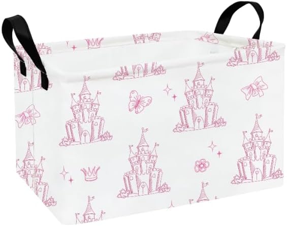 Rectangular Storage Basket Fabric Organizer Bin for Toys,Books,Clothes,Gifts,Pets-Perfect for Home,Office,Nursery,Dorm,Shelf(Rec-Shining castles)