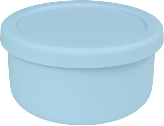 XU&PEIQI Silicone Lunch Bowls Bento Box with Lid Round Food Containers Microwave Refrigerator Safe Bowls Fruit Container Sealed Against Leakage,BPA-Free. 24 oz.(Baby blue)