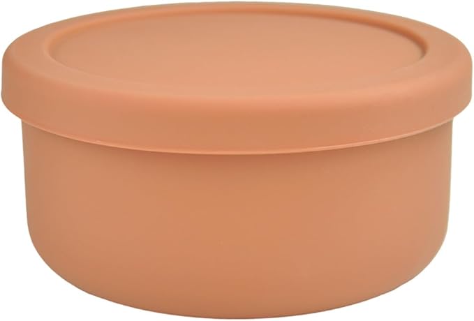 XU&PEIQI 24oz Covered Silicone Lunch Salad Bowl, Round Fruit & Snack Container, Perfect for Meal Prep & Leftovers, Soup & Stew Storage, Safe for Microwave, Fridge, Dishwasher, BPA-Free.(Brown)