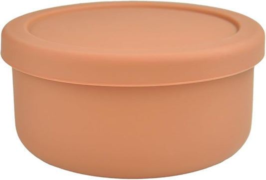 XU&PEIQI 24oz Covered Silicone Lunch Salad Bowl, Round Fruit & Snack Container, Perfect for Meal Prep & Leftovers, Soup & Stew Storage, Safe for Microwave, Fridge, Dishwasher, BPA-Free.(Brown)
