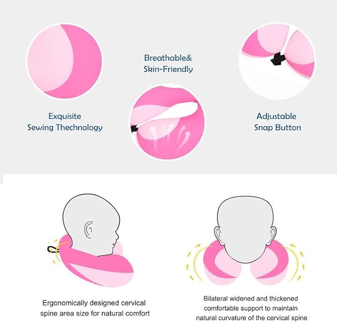 MOOB Kids Travel Pillow for Car Seat Kids Travel Neck Pillow U-Shape Car Seat Head Support Children Stroller Pillow Toddler Neck Pillow for Carseat Pink 3-12 Y/O