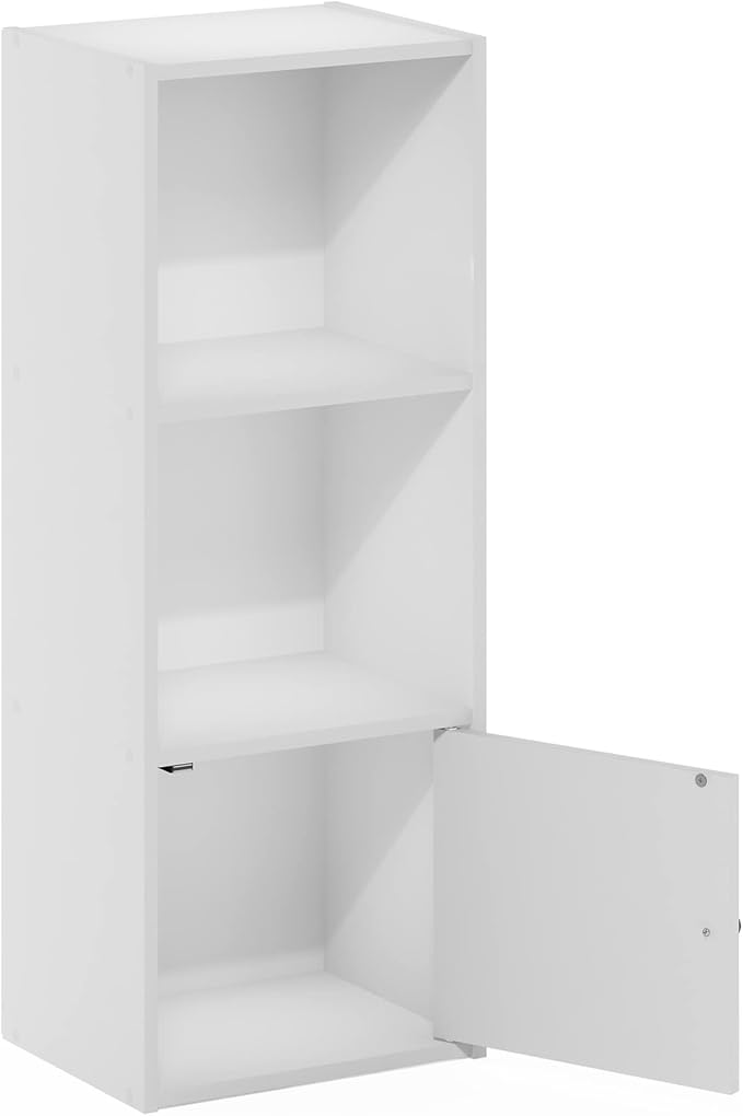 Furinno Luder Shelf Bookcase with 1 Door Storage Cabinet, White