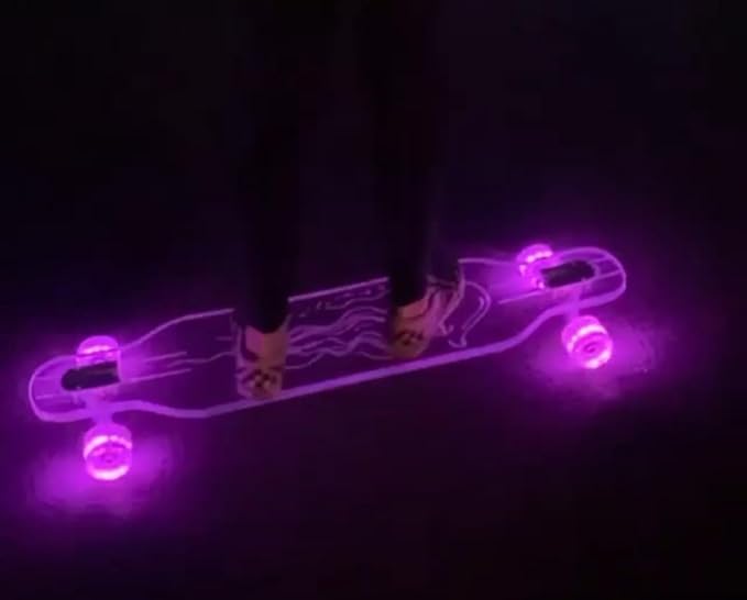 Clear Longboard Skateboard - Transparent Acrylic Long Boards with Light-Up LED Wheels for Smooth Rides - Ride The Streets in Style with Longboard Built for Beginners & Pros Alike