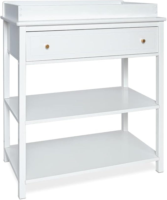 Milliard Nursery Dresser and Baby Changing Table with Storage & Removable Diaper Changing Top, White Modern Diaper Changing Station, Includes Spacious Drawer and Shelves, 18.5 x 35.5 x 40 inches