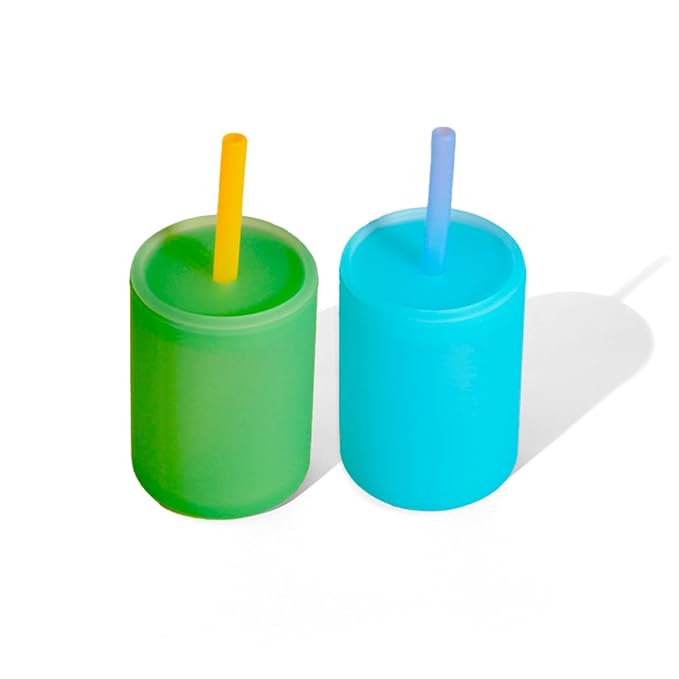 Avanchy Silicone Training Sippy Cup with Straw Lid – Tiny Cup for Babies 6+ Months to Toddlers 1 Year Old – 5 oz Infant Water Cup for Baby Led Weaning, See-Thru Green