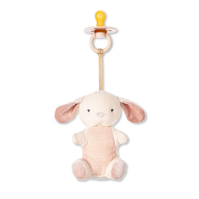 Itzy Ritzy Pacifier & Lovey Set - Natural Rubber Pacifier with Stuffed Animal Lovey - Detachable Plush Bunny Binky Holder & Coordinating Natural Rubber Binky, Ideal for Ages 0-6 Months (Bunny)