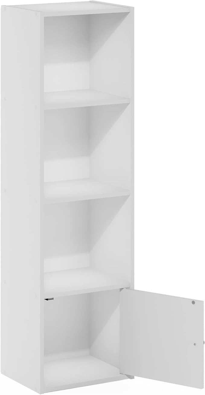 Furinno Luder Shelf Bookcase with 1 Door Storage Cabinet, White