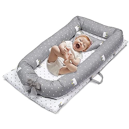 Lounger for Newborn, Newborn Lounger for 0-24 Months, Breathable & Portable Infant Nest - Soft Infant Floor Seat Cover for Travel (Crown)