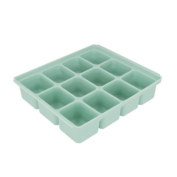 Baby Food Storage Silicone Cubes with Clip-On Lid Freezer Tray Baby Food Soups Purees Ice Easy and Safe Design Made in Korea (12 Ocean Blue)
