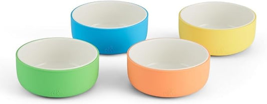 Elk and Friends Kids Porcelain Bowls with Silicone Sleeve | Kids/Toddler/Baby Feeding | Microwave & Dishwasher Safe | Non slip | Cereal/Soup/Snack Dishes & Dinnerware