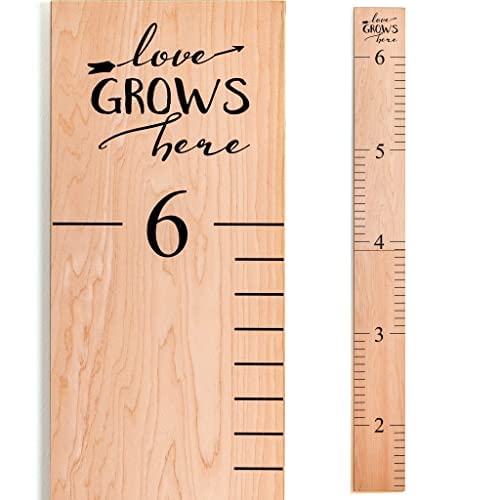 Wooden Growth Chart – Kids Height Chart, Wall Measurement for Kids, Height Chart for Wall, Growth Ruler for Children – Natural with Black Numerals - “Love Grows Here” (63" x 6.7")