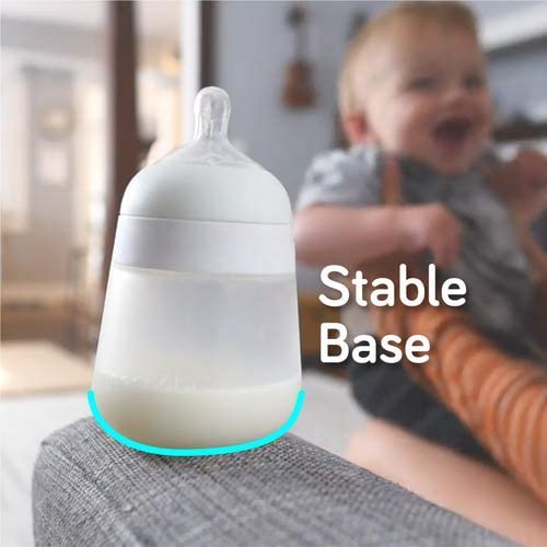 Nanobebe Flexy Silicone Baby Bottle, Anti-Colic, Natural Feel, Non-Collapsing Nipple, Non-Tip Stable Base, Easy to Clean 2-Pack, Grey, 9oz