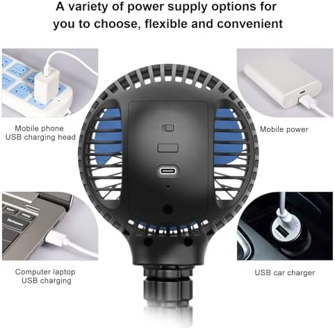 HomeLifairy Portable Stroller Fan, USB or Rechargeable Battery Operated with 3 Speeds and 360°Rotate, Cooling Clip On for Baby Crib Travel Car Seat Black