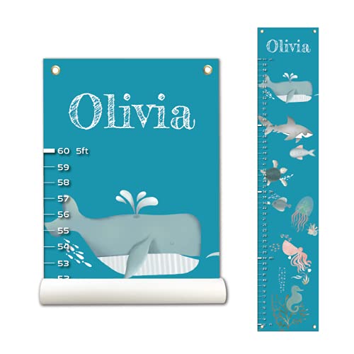 Personalized Canvas Growth Chart for Kids, Height Chart for Kids, Growth Chart Banner with Name (Sea Animal)