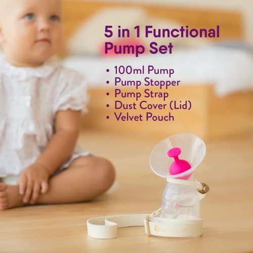 NatureBond Silicone Breast Pump with lid, Stopper, Strap, Pouch. Breastfeeding Essential Premium All in 1 Set. 3.4oz 100ml (Premium All-in-ONE)